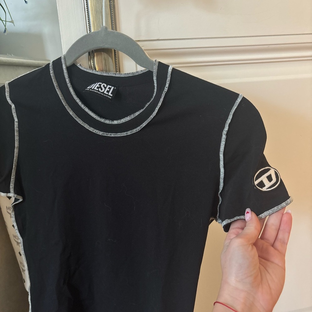 Authentic Diesel Black T-Shirt with White Stitching